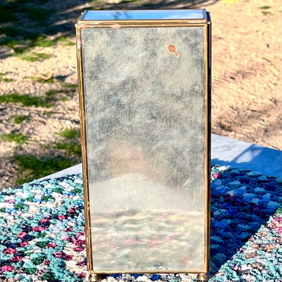Vintage Brass and Glass Footed Display Shelf / Box, approx 9” x 3.5”, Etched - Picture 4 of 14